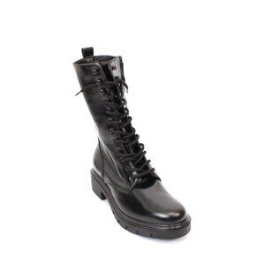 Kapogiro 314 Black Leather Zip-Up Lace-Up Boots
